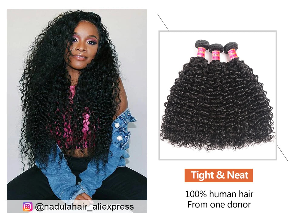 Nadula Hair Brazilian Curly Hair Weave 3 Bundles/4PCS Brazilian Hair Bundles Deal Curly Virgin Human Hair Extensions 8-26inch