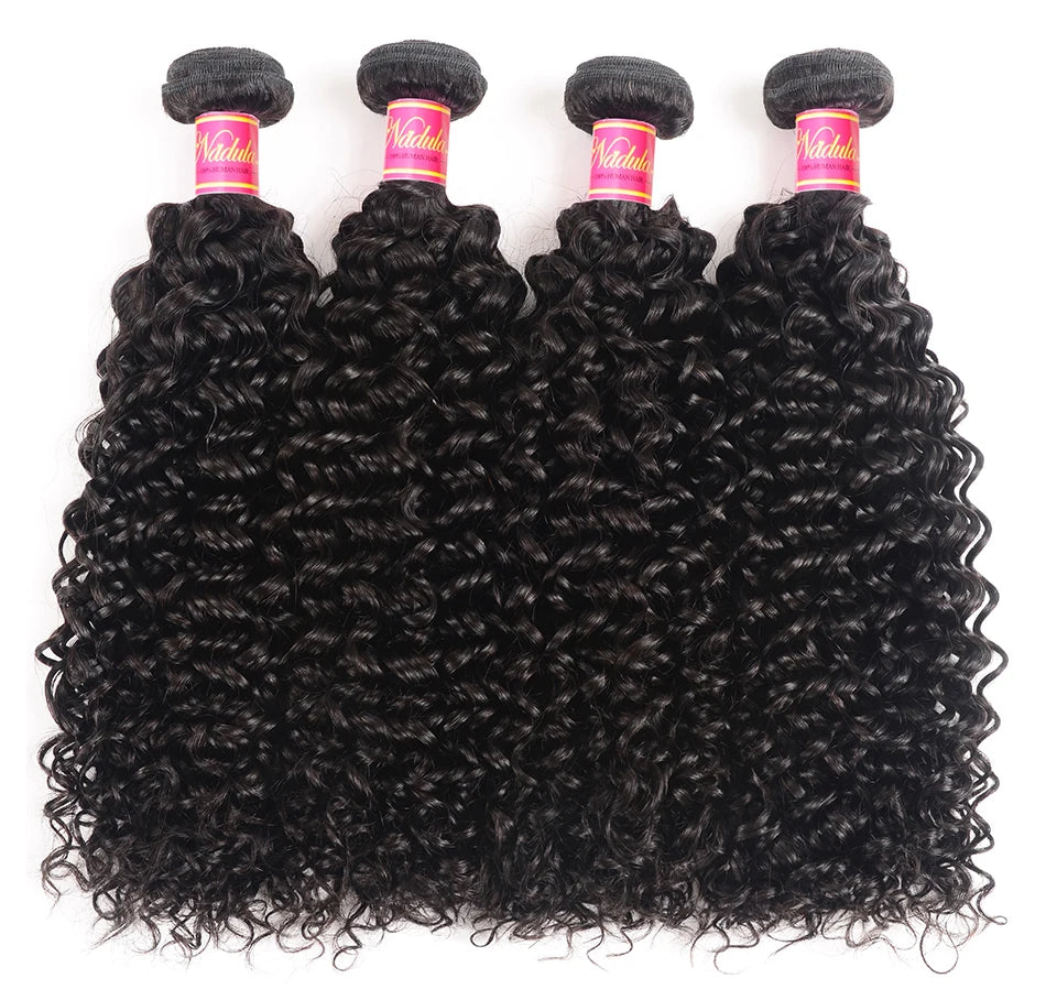 Nadula Hair Brazilian Curly Hair Weave 3 Bundles/4PCS Brazilian Hair Bundles Deal Curly Virgin Human Hair Extensions 8-26inch