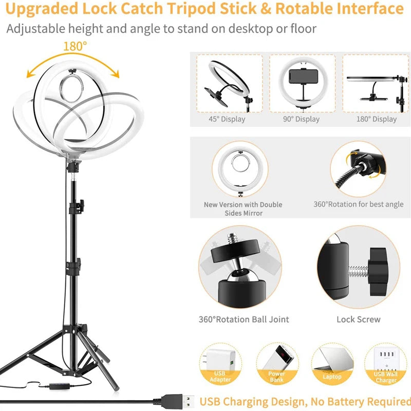 10 inch LED Selfie Ring Light Dimmable Photography Fill Lamp with Mini tripod for Phone Tiktok Live Video Photo Studio Ringlight