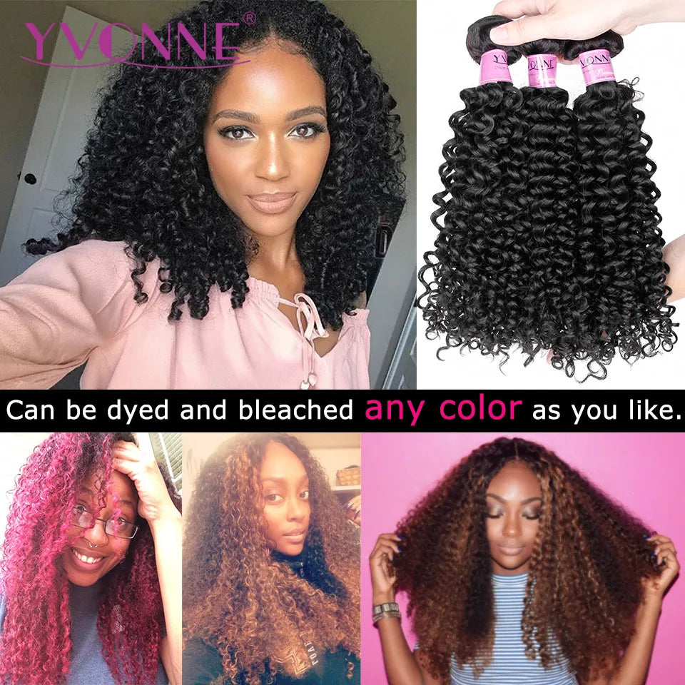 YVONNE 3C 4A Malaysian Curly Virgin Hair 3 Bundles Human Hair Weave Natural Color