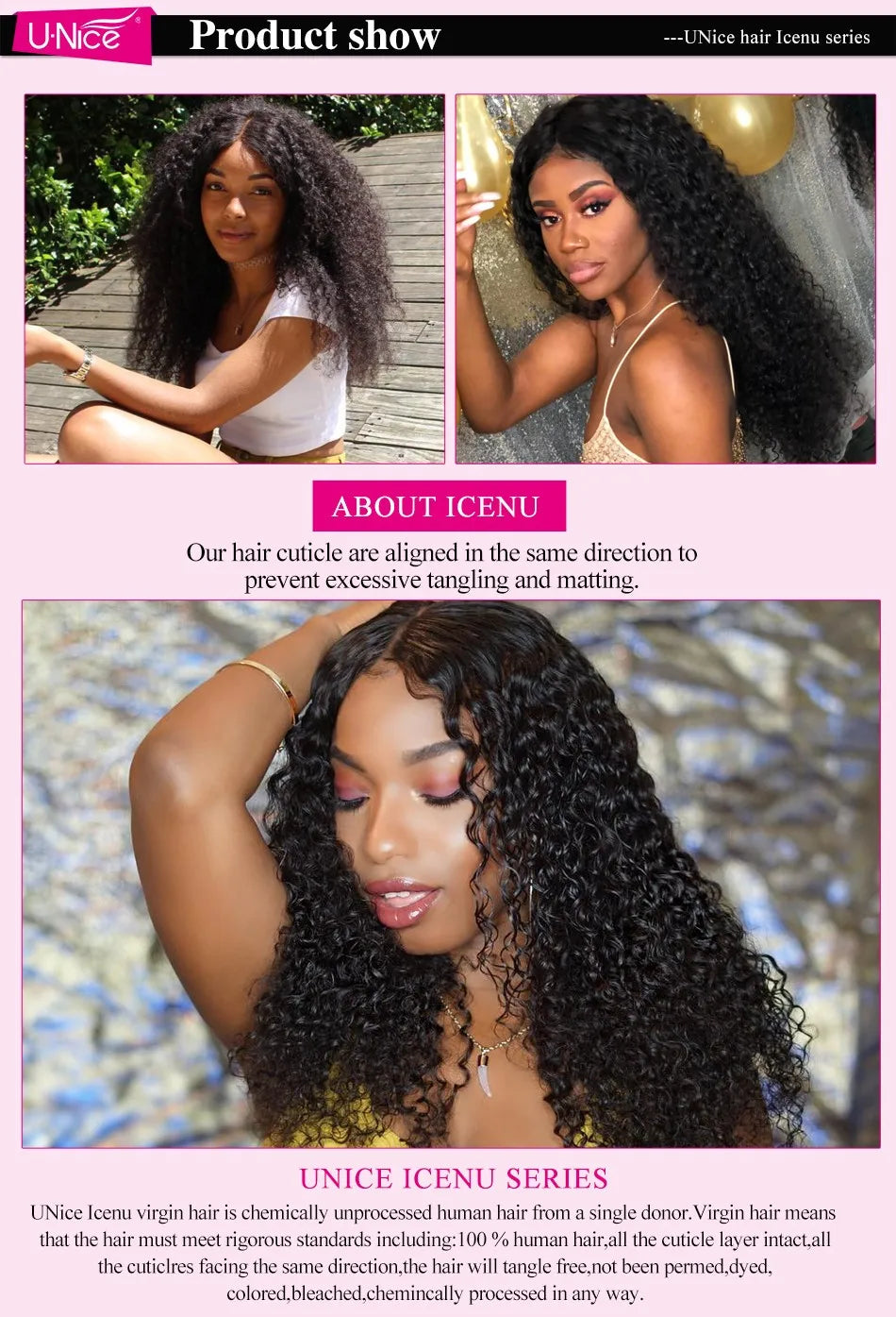 UNice Hair Virgin Human Hair Bundles Indian Curly Hair 3 Bundles 100% Human Hair Extension Natural Color Hair Weaves 8-26Inch