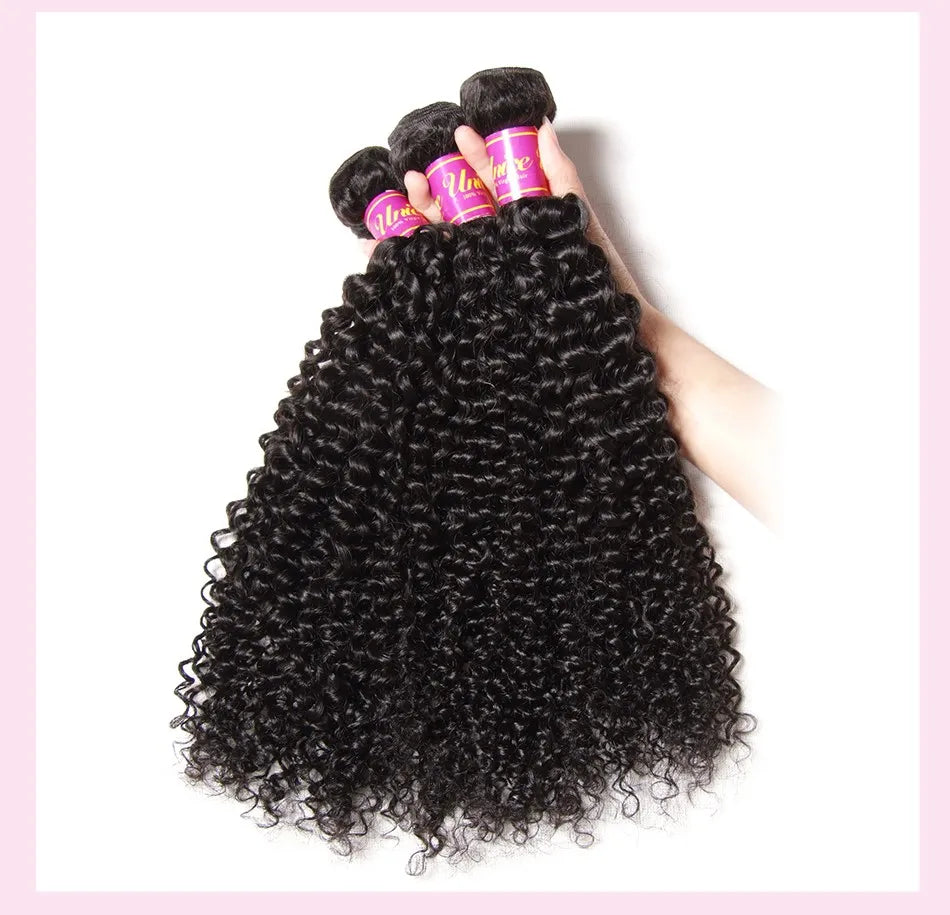 UNice Hair Virgin Human Hair Bundles Indian Curly Hair 3 Bundles 100% Human Hair Extension Natural Color Hair Weaves 8-26Inch