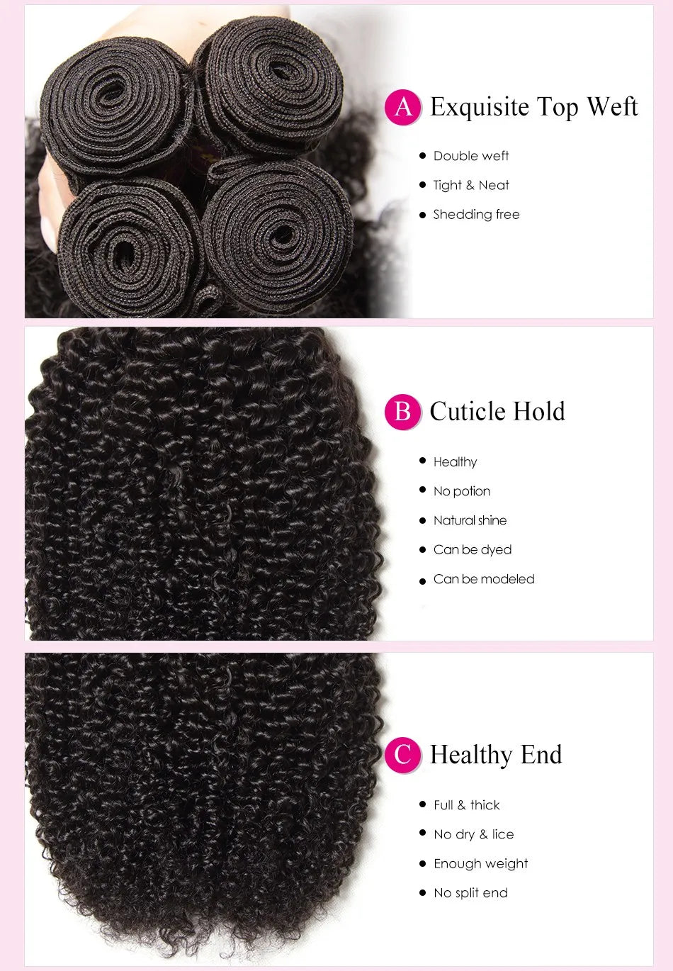 UNice Hair Virgin Human Hair Bundles Indian Curly Hair 3 Bundles 100% Human Hair Extension Natural Color Hair Weaves 8-26Inch