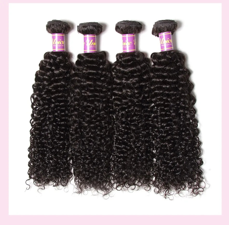 UNice Hair Virgin Human Hair Bundles Indian Curly Hair 3 Bundles 100% Human Hair Extension Natural Color Hair Weaves 8-26Inch