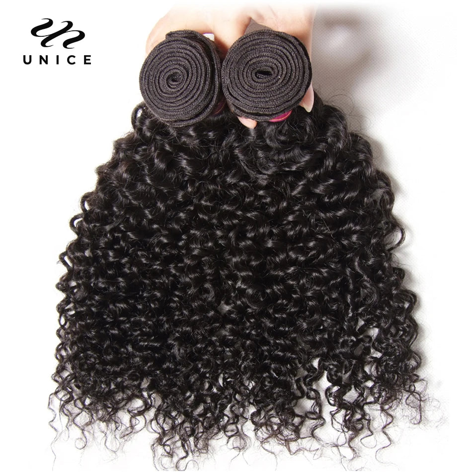 UNice Hair Virgin Human Hair Bundles Indian Curly Hair 3 Bundles 100% Human Hair Extension Natural Color Hair Weaves 8-26Inch