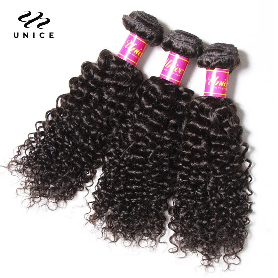 UNice Hair Virgin Human Hair Bundles Indian Curly Hair 3 Bundles 100% Human Hair Extension Natural Color Hair Weaves 8-26Inch