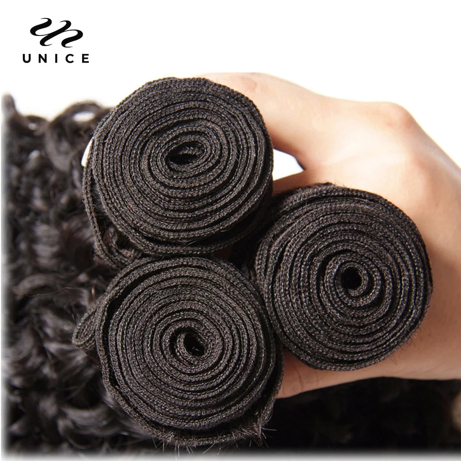 UNice Hair Virgin Human Hair Bundles Indian Curly Hair 3 Bundles 100% Human Hair Extension Natural Color Hair Weaves 8-26Inch