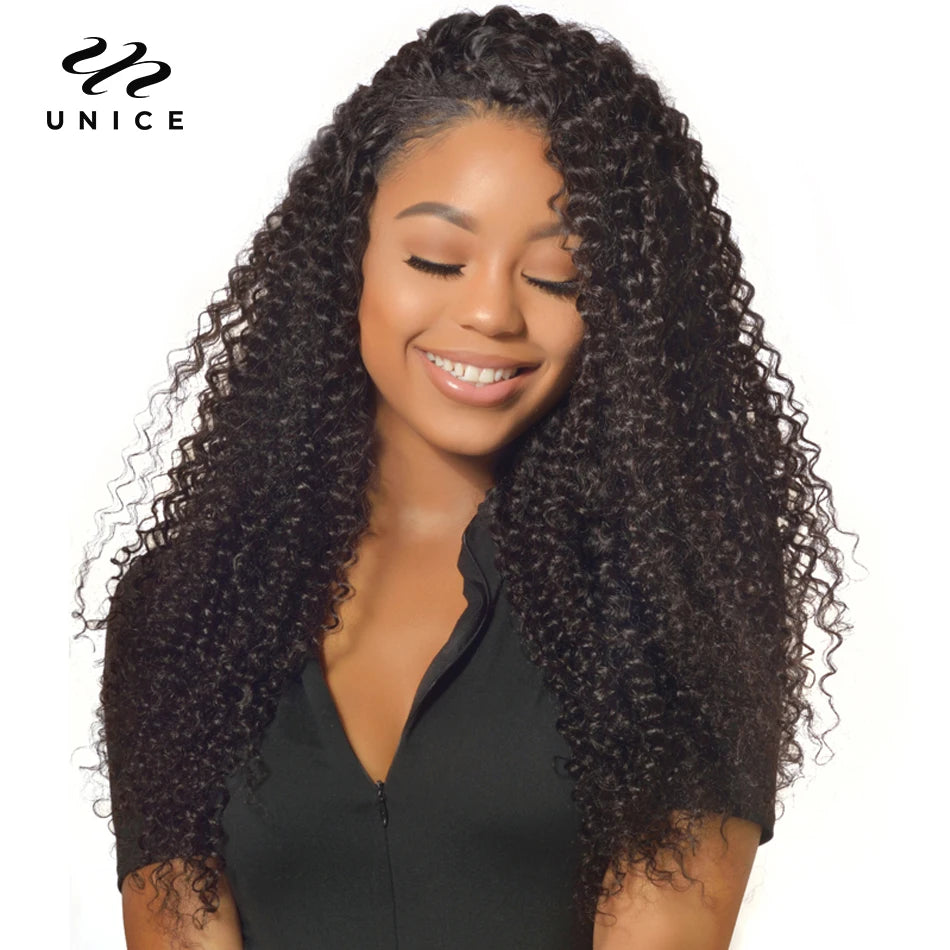 UNice Hair Virgin Human Hair Bundles Indian Curly Hair 3 Bundles 100% Human Hair Extension Natural Color Hair Weaves 8-26Inch