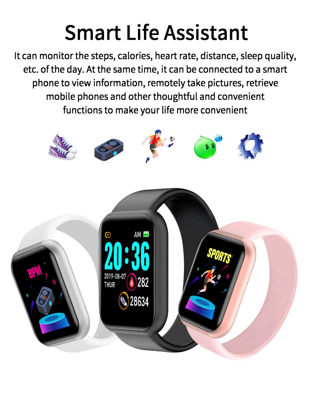 Multifunction Smart Watch For Men Women Kids Message Remind Music Control Sport Step Calories Smartwatch