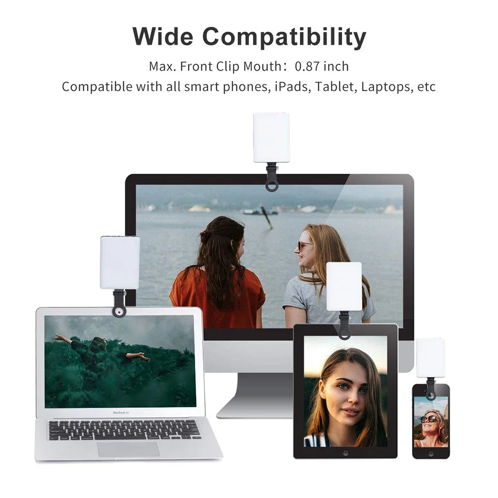 Mobile Phone Fill Light Rechargeable 3 Modes Adjustable Brightness LED Lamp Clip On For Mobile Phone Make Up Computer Fill Light